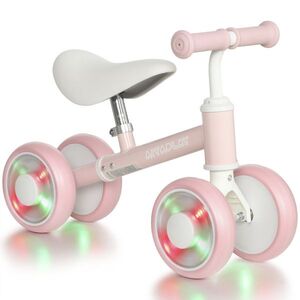 Imagine AIYAPLAY Bicicletă fără pedale pentru bebeluși 1-2 ani, 4 roți luminoase, șezut reglabil, direcție limitată, anvelope EVA silențioase, 52x22x37cm, roz | Aosom Romania