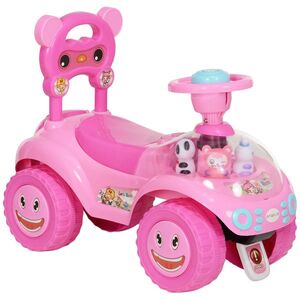Imagine AIYAPLAY Mașină de împins pentru copii, vehicul de împins cu claxon, lumini, muzică, volan, depozitare sub șezut, Roz | Aosom Romania