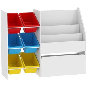 Imagine AIYAPLAY Mobilier depozitare copii depozitare jucării copii 6 coșuri detașabile și cufăr mare pe roți 100x30x80cm multicolor | Aosom Romania