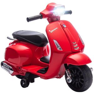 Imagine AIYAPLAY Motocicletă Electrică pentru Copii cu Licență Vespa, Baterie Reîncărcabilă 6V, Roți Ajutătoare și Lumini, Roșu | Aosom Romania