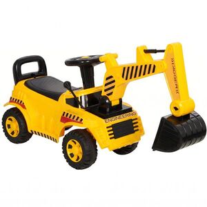 Imagine AIYAPLAY Excavator pentru copii, excavator pe roți cu cască de protecție, claxon și braț de săpare detașabil, 1-4 ani, galben | Aosom Romania