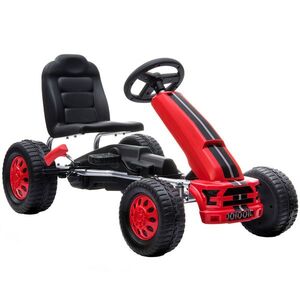 Imagine AIYAPLAY Go-kart pentru copii +3 ani cu scaun reglabil volan frână de mână cadru din aluminiu și oțel sarcină 30 kg Roșu | Aosom Romania