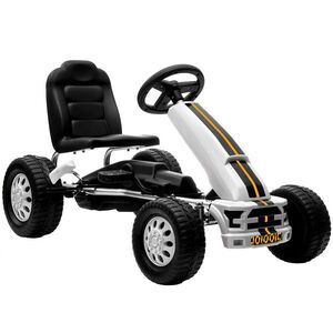 Imagine AIYAPLAY Go-kart pentru copii +3 ani cu scaun reglabil volan frână de mână cadru din aluminiu și oțel capacitate 30 kg alb | Aosom Romania