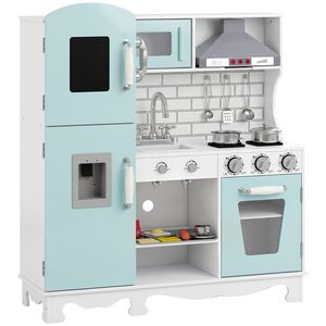 Imagine AIYAPLAY Bucătărie din lemn pentru copii, cu lumini, sunete, accesorii, frigider, cuptor și aparat de cafea, verde deschis | Aosom Romania