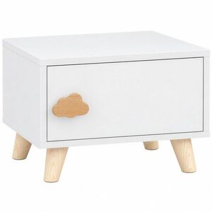 Imagine AIYAPLAY Noptieră pentru Copii 3-8 Ani cu Compartiment de Depozitare, Picioare din Pin, Mâner Nor, 34x31x25 cm, Alb | Aosom Romania
