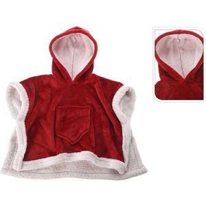 Imagine Costum poncho pentru copii Craciun, Excellent Houseware, +3 ani, 70x100 cm, poliester pufos, alb/rosu