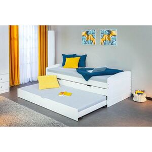Imagine Pat multifunctional pentru o persoana cu 2 sertare si spatiu de depozitare/pat suplimentar, 90x200 cm, Ried, Inter Link, lemn, alb