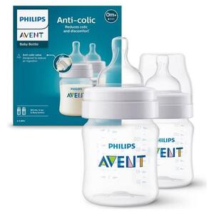 Imagine Set 2 biberoane anti-colici Philips Avent SCY100/02, 125 ml, +0 luni, 2 buc, Fara BPA (Alb/Transparent)