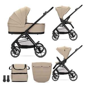 Imagine Carucior set 2 in 1, Lorelli Venice, cos landou individual, cadru din aluminiu, sezut reversibil, pana la 22 Kg, Beige
