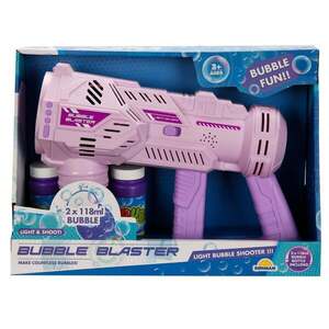 Imagine Pistol de facut baloane cu lumini si sunete, Bubble Blaster, Roz, 236 ml