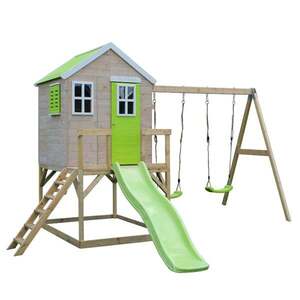 Imagine Casuta de gradina cu platforma, tobogan si leagan, Wendi Toys, Lime Lodge