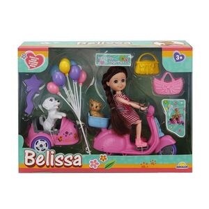 Imagine Set de joaca papusa Belissa pe scuter si animalutele dragute, Roz