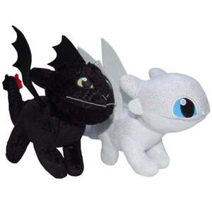 Imagine Set 2 jucarii de plus, Play by Play, Toothless 25 cm si Light Fury Sparkle, Dragons, 28 cm