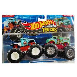 Imagine Set 2 masinute Monster Truck, Hot Wheels, Poo Poo Platter si Fruit Smasher, JLV89