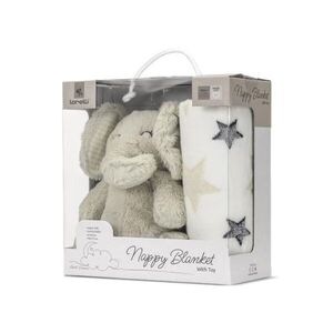 Imagine Paturica moale cu jucarie din plus, Lorelli Nappy, 90 x 75 cm, Elefant, Beige