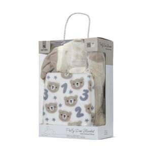 Imagine Set 2 piese, Lorelli, paturica moale 90 x 75 cm, pernuta in forma de ursulet 45 x 30 cm, Poffy, Beige