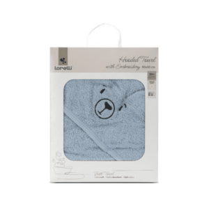 Imagine Prosop de baie cu gluga si broderie, Lorelli, 90 x 90 cm, bumbac, Soft Blue