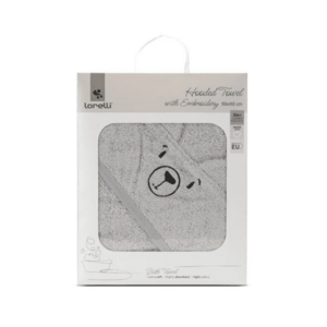 Imagine Prosop de baie cu gluga si broderie, Lorelli, 90 x 90 cm, bumbac, Soft Grey
