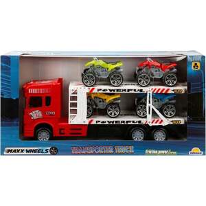 Imagine Ttransportator rosu cu 2 niveluri si 4 ATV, Maxx Wheels, 1: 32, 32 cm