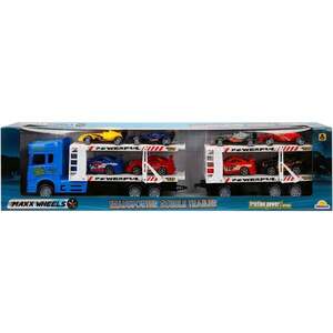 Imagine Transportator albastru cu 2 niveluri si 8 masinute de curse, Maxx Wheels 1: 32, 58 cm