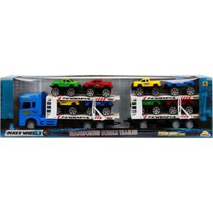 Imagine Transportator albastru cu 2 niveluri si 8 masinute Jeep, Maxx Wheels 1: 32, 58 cm