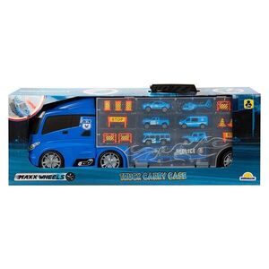 Imagine Transportator cu 7 masini si 12 semne circulatie, Maxx Wheels, Albastru, 60 cm