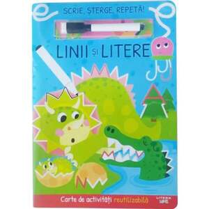 Imagine Carte de activitati reutilizabila, Linii si Litere, Scrie, Sterge, Repeta