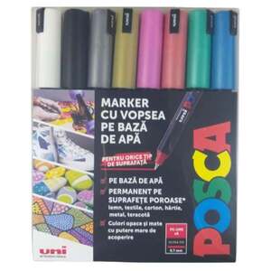 Imagine Set markere Posca, UNI PC-1MR, 0.7 MM, Varf Fin Metalic, 8 culori metalizate