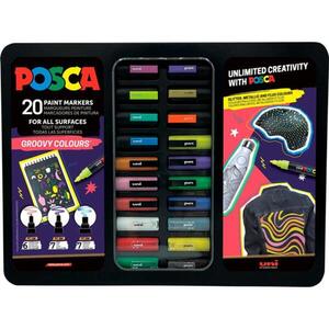Imagine Set de 20 de markere in cutie metalica, Posca Uni, Groovy Colours