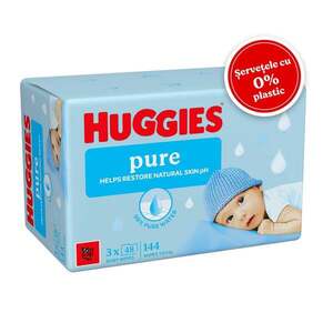Imagine Servetele umede Huggies, BW Pure, zero plastic, Triplo, 3 x 48 buc