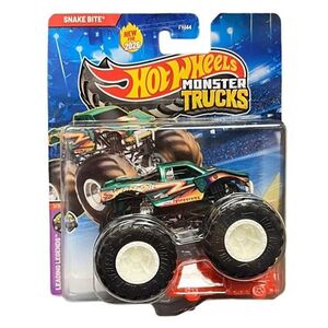 Imagine Masinuta Hot Wheels, Monster Truck, Leading Legend, Crushed Car, Snake Bite, JHY52