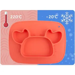 Imagine Farfurie compartimentata Ricokids Crab Rosu cu capac din silicon , fara bpa, potrivit pentru masina de vase si microunde