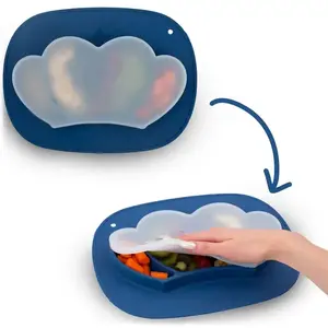 Imagine Farfurie compartimentata Ricokids Albastru royal cu capac din silicon , fara bpa, potrivit pentru masina de vase si microunde