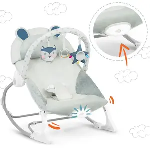 Imagine Balansoar multifunctional cu vibratii Ricokids Grey cu pernuta detasabila, arcada cu jucarii fosnaitoare, husa detasabila, baza antiderapanta si centuri de siguranta, pana la 18 kg