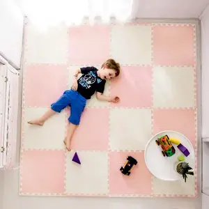 Imagine Salteluta de joaca 4 piese puzzle pentru copii Ricokids AlbRoz 120x120, din spuma groasa EVA inodora, izolator termic, rezistenta la apa, usor de curatat, antiderapanta