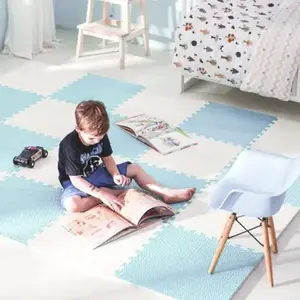 Imagine Salteluta de joaca 4 piese puzzle pentru copii Ricokids AlbAlbastru 120x120, din spuma groasa EVA inodora, izolator termic, rezistenta la apa, usor de curatat, antiderapanta