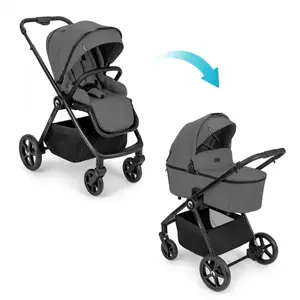 Imagine Carucior 2 in 1 pentru copii, Kidnort Alskar dark gray, cu Landou pliabil, capotina extensibila, spatar reglabil si suport de picioare ajustabil, 0 Luni+ 22kg