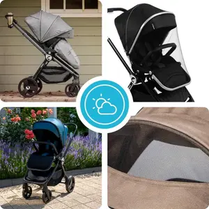 Imagine Carucior reversibil pentru copii, cu pliere compacta spatar si viziera reglabile, Kidnort Isbjorn Mocha Mousse, pana la 22 kg, roti cu suspensii, accesorii incluse, suport pentru pahar