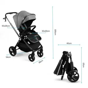 Imagine Carucior reversibil 2 in 1 pentru copii Kidnort Isbjorn Black, pliere compacta, spatar si viziera reglabile, roti cu suspensii, pana la 22 kg, Landou inclus