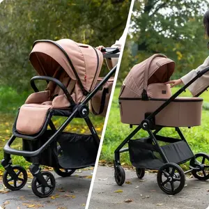 Imagine Carucior 4 in 1 pentru copii Kidnort Alskar beige, cu landou, scaun, baza isofix, pliabil, capotina extensibila, spatar ajustabil si suport pentru picioare reglabil, 0 Luni+ 22kg