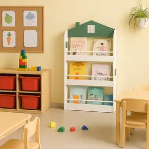 Imagine Raft organizator pentru carti si reviste Ginger Home model Casuta Montessori cu 3 rafturi, realizat din MDF, dimensiune 60x12x106 cm