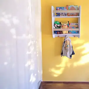 Imagine Raft 2in1 organizator jucariicartiaccesorii si cuier pentru copii Ginger Home Wall Storage Alb, realizat din lemn