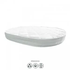 Imagine Patut oval pentru copii 90140x70cm LD14 Bej din lemn masiv de fag, 0-4 ani, kit extensie 140x70cm inclus, saltea inclusa, inaltimea saltelei reglabila
