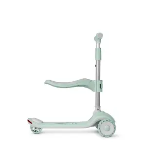 Imagine Trotineta evolutiva 2 in 1 Saro Cool Rider mint, pliabila cu scaunel, bluetooth, difuzor, roti LED si frana spate pentru copii 12 luni+, greutatea admisa 50 kg
