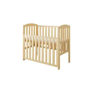 Imagine Patut din lemn Tobi natural 100 x 50 cm cu laterala culisanta, roti cu blocare si protectie silicon pentru dentitie