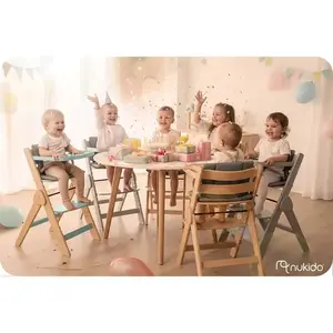 Imagine Scaun de masa 3in1 multifunctional pentru copii Nukido Timo Grey, design pliabil compact cu structura din lemn, recomandat de la 6 luni pana la 12 ani, pernuta inclusa, tava detasabila, inaltime reglabila