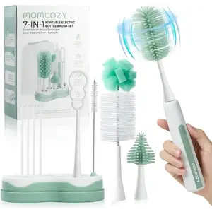 Imagine Set perie electrica pentru curatarea biberoanelor 7 in 1 Momcozy cu suport pentru uscare