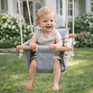 Imagine Leagan din lemn pentru copii Ginger Home Scandi cu spatar, sezut moale cu husa din bumbac, utilizare interiorexterior, greutate admisa 30 kg