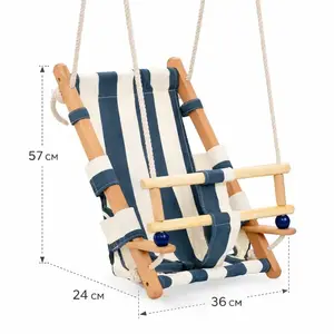 Imagine Leagan din lemn pentru copii tip sezlong Ginger Home Style Swing, sezut moale cu husa din bumbac, utilizare interiorexterior, greutate admisa 70 kg, franghii reglabile