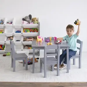 Imagine Set masuta cu 4 scaunele din lemn Ginger Home Gri, margini rotunjite, design scandinav elegant, potrivit pentru luat masa, activitati, teme, gradinita, after school